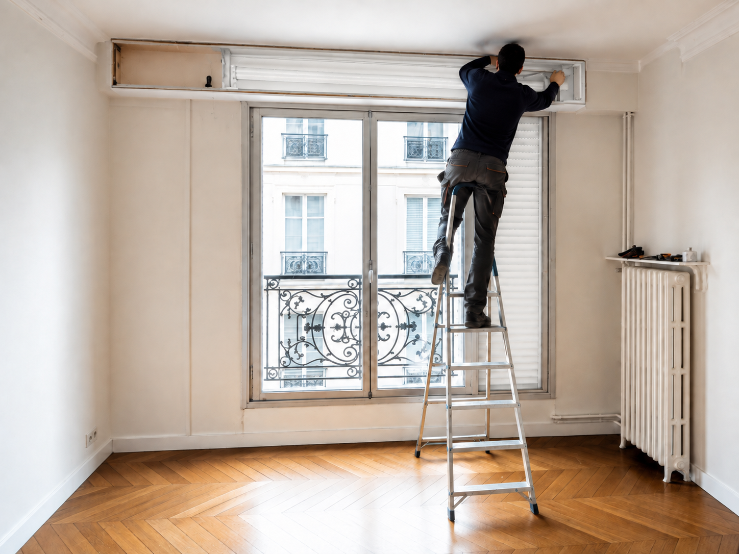 Réparation volet roulant ancien bois coffrage ressort Paris